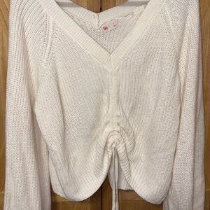 SO White V-Neck Women’s Sweater with Ribbed Texture